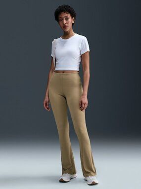 Women's Nike Sportswear Chill Knit Tight Rib Flared Leggings Beige Size Medium